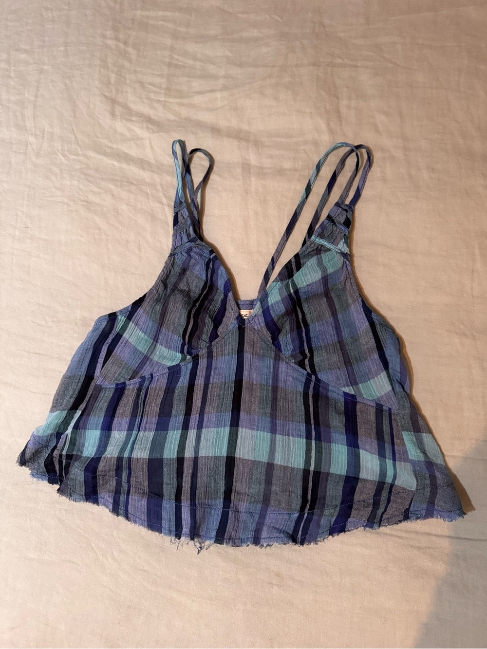 We The Free Blue Plaid Strappy Cami